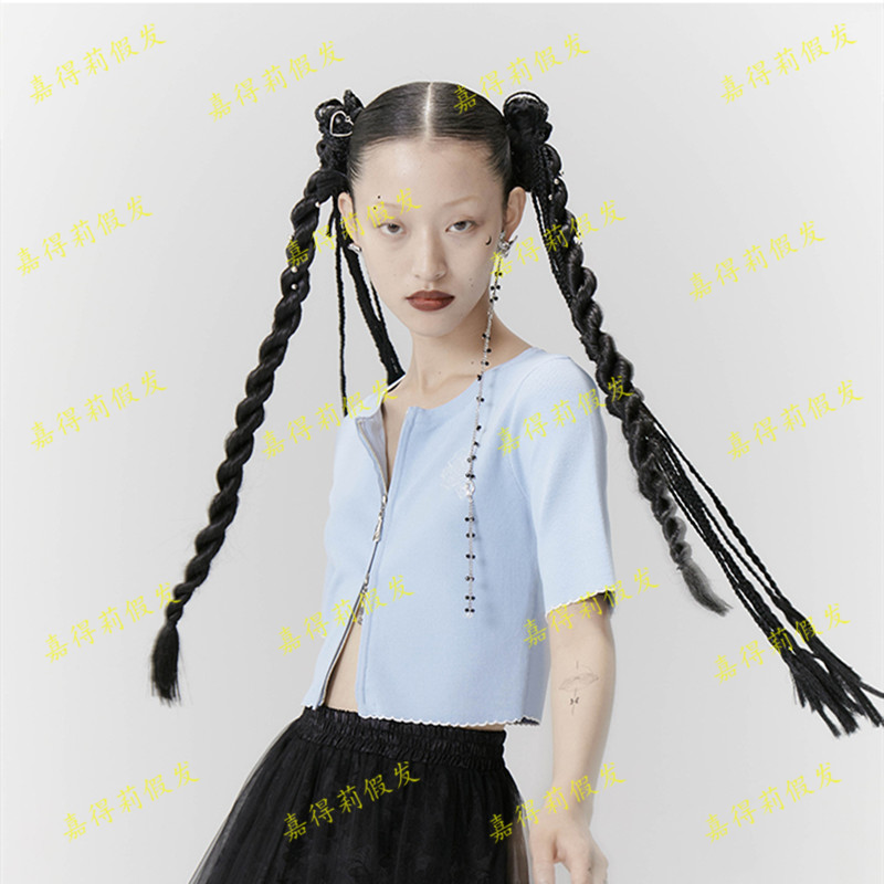 Hemp flower small braid with two strands of braid ponytail wig small braid suction powder Divine Instrumental Photo Gallery Photography Children's Performance Write True