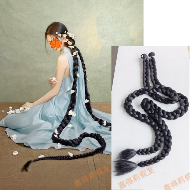 Extra Long and Thick Twist Braid Ponytail Wig Big Braid Strap-On Long Hair Princess Photography Artificial Hair Wig Matte