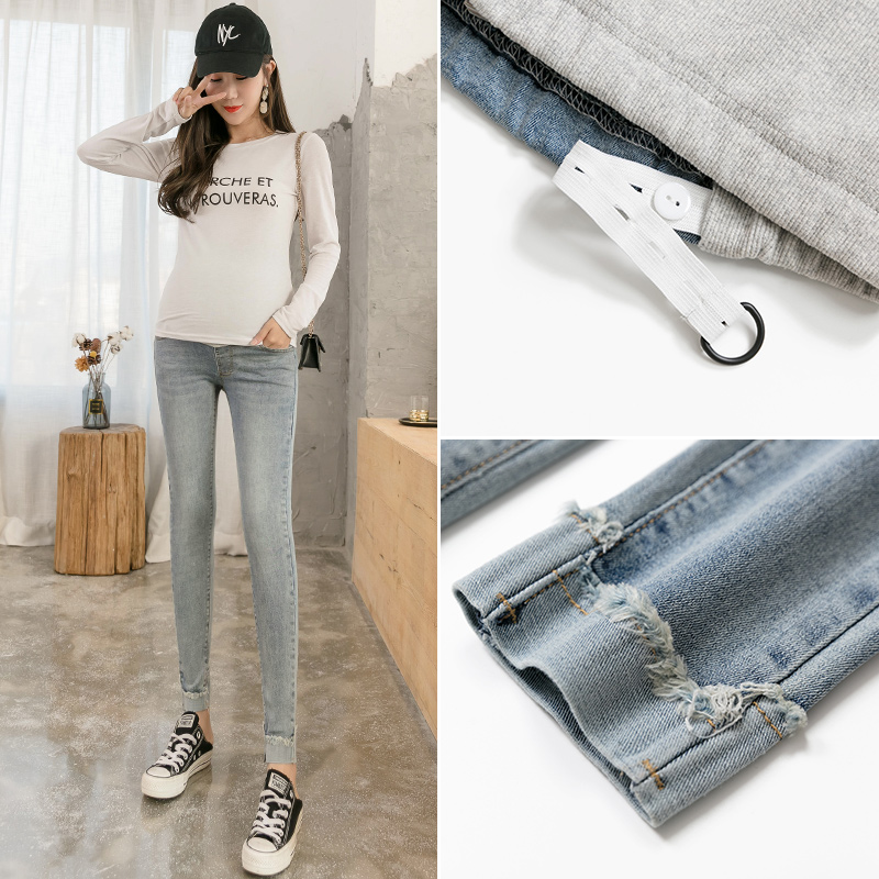 Pregnant woman pants outside wearing high waist trust Jeans Pregnancy Woman dress Spring and autumn section 90% Conspicuic Fashion Boomer inner lap pants