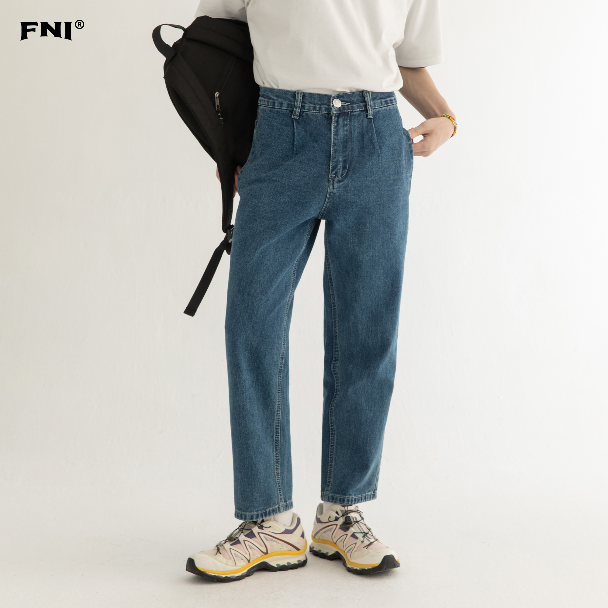 Big Lai FNI retro casual wide-legged jeans Men's summer slim straight cylinder loose with high waist 90% casual pants