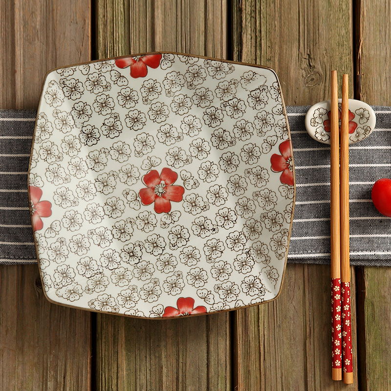 Japanese and wind 8 inch ceramic square plate under the glaze color creative dishes about nine tray of fruit plates tableware