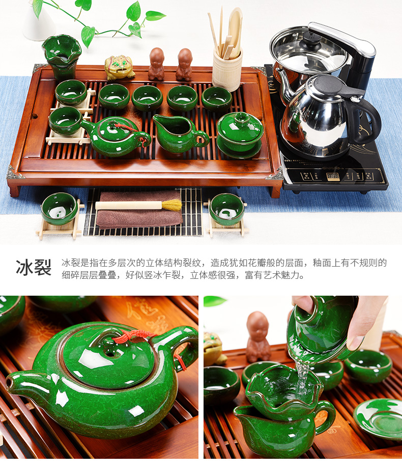 Beauty cabinet kung fu tea set of household solid wood, purple sand pottery and porcelain of a complete set of tea cups contracted ground tea tea tea taking