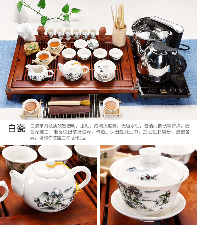 Beauty cabinet kung fu tea set of household solid wood, purple sand pottery and porcelain of a complete set of tea cups contracted ground tea tea tea taking