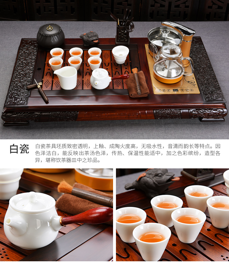 Beauty cabinet ebony tea tray automatic ceramic tea set household glass kung fu tea kettle solid wood tea table