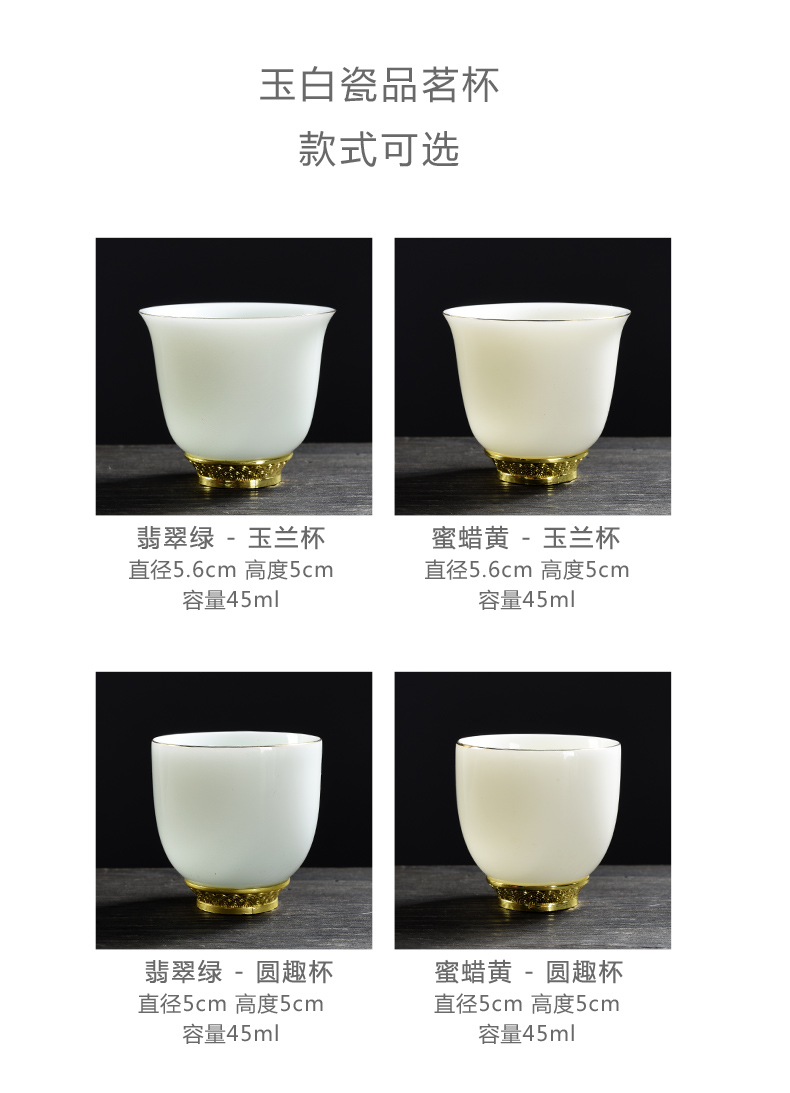 Beauty cabinet dehua suet jade white porcelain tea cups household beeswax yellow, emerald green sample tea cup master cup of tea