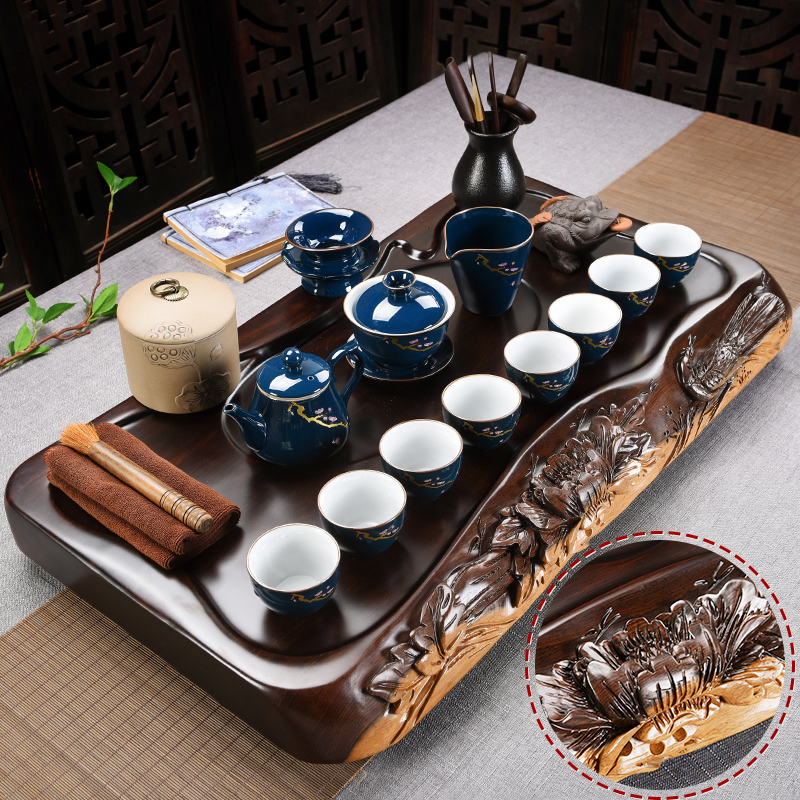 Beauty cabinet whole ebony hand - carved tea sets tea tray was solid wood tea tea tea purple ceramic teapot