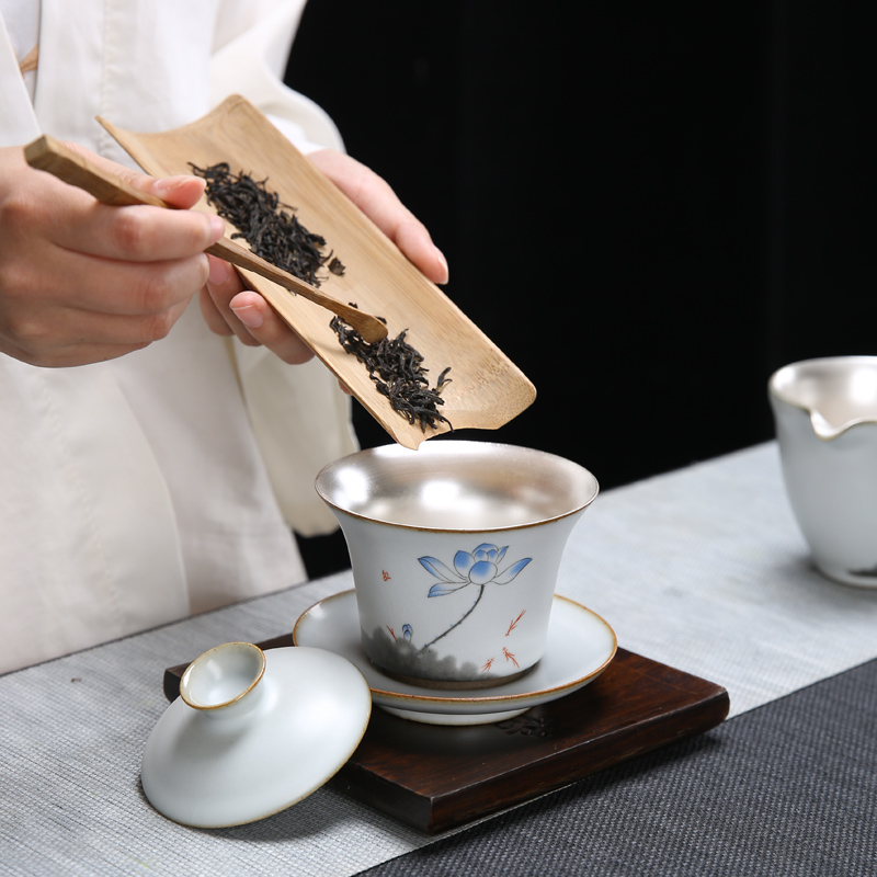 Beauty cabinet coppering. As silver kung fu tea set household ceramics by hand your up tea pot lid bowl silver cup gift pack