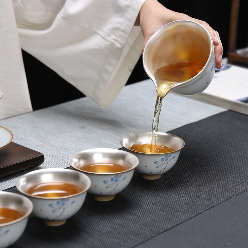 Beauty cabinet coppering. As silver kung fu tea set household ceramics by hand your up tea pot lid bowl silver cup gift pack
