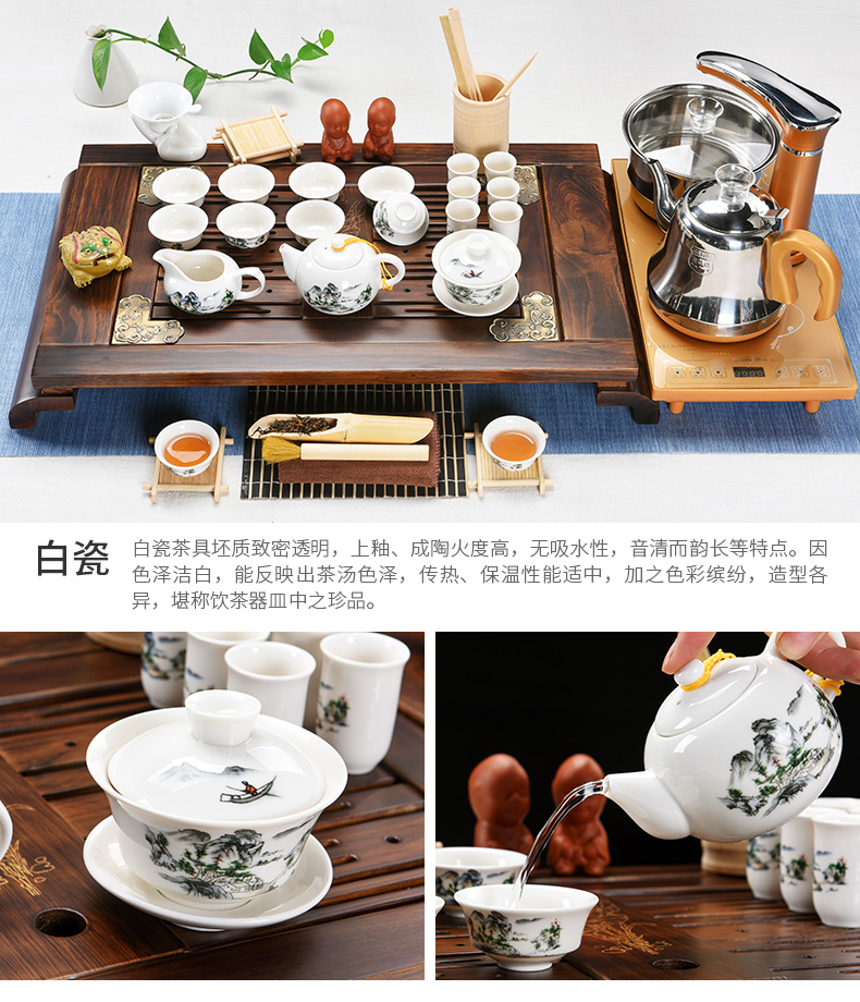 Beauty cabinet kung fu tea set suit household contracted tea ceramic cups violet arenaceous four one automatic solid wood tea tray