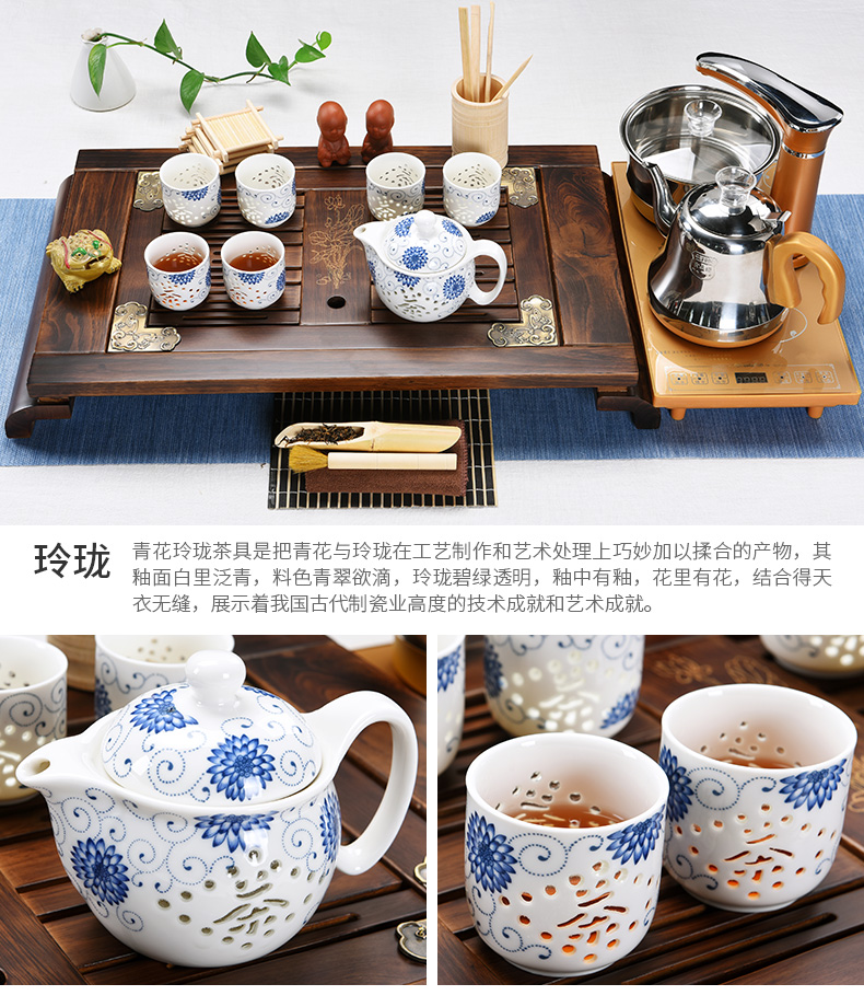 Beauty cabinet kung fu tea set suit household contracted tea ceramic cups violet arenaceous four one automatic solid wood tea tray