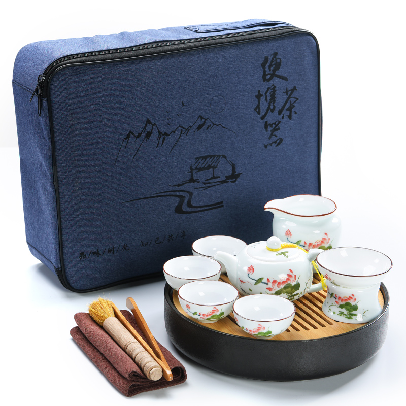 Beauty cabinet ceramic kung fu tea set of portable bag the whole teapot teacup contracted household tourism tea tray