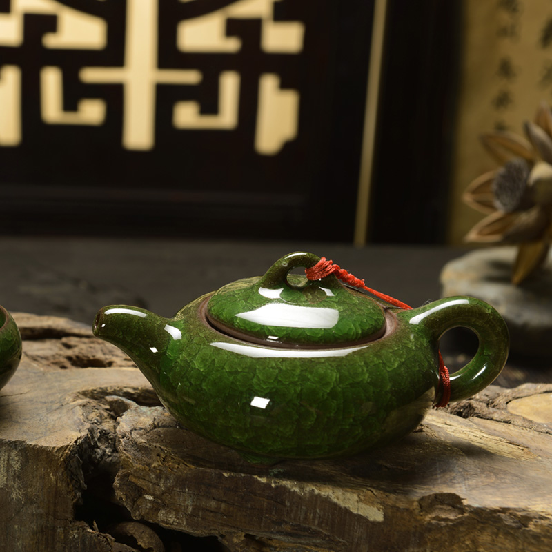 Beauty cabinet ice crack glaze kung fu tea set home to open the slice of a complete set of tea cups tureen ceramic POTS malachite green