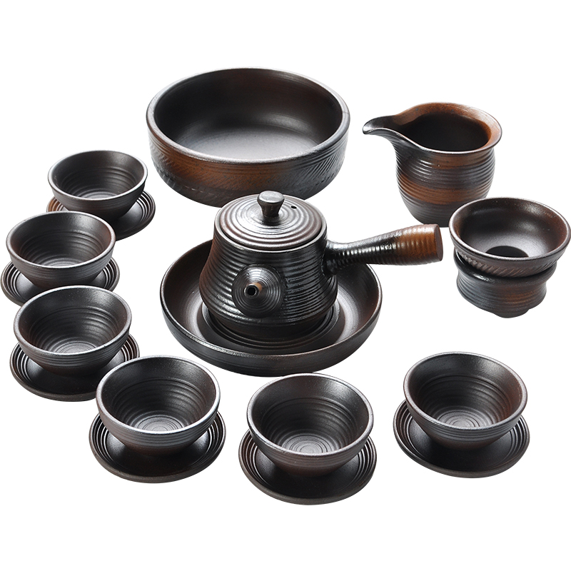 The pavilion antique manual firewood kung fu tea set household coarse pottery teapot to burn a complete set of tea cups