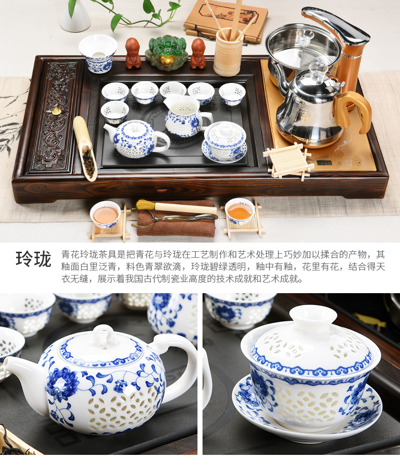 Beauty cabinet kung fu tea set suits for domestic ceramics receive a complete set of tea cups of tea tray automatic solid wood tea tea sets