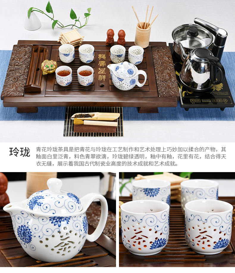 The pavilion tea set home a whole set of ceramic tea set tea, tea cup kung fu four unity contracted solid wood tea tray