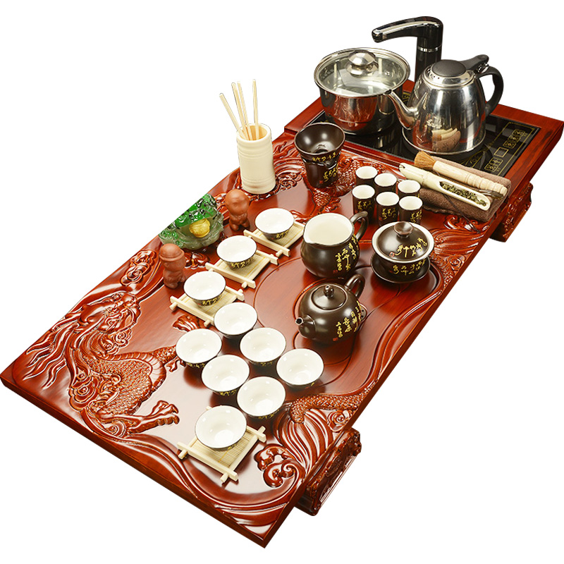 Beauty cabinet violet arenaceous your up kung fu tea set home four unity of a complete set of solid wood tea tray, tea cups of tea