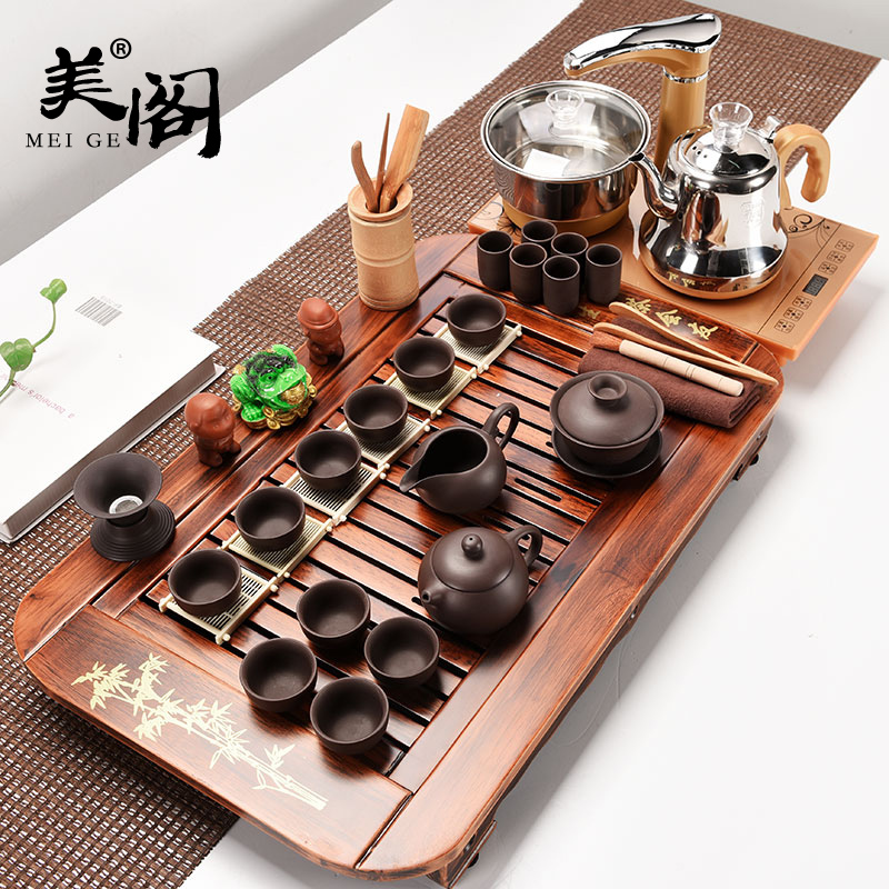 Beauty cabinet four unity tea set home tea sets of purple sand pottery and porcelain of a complete set of kung fu tea tray automatic electric magnetic furnace