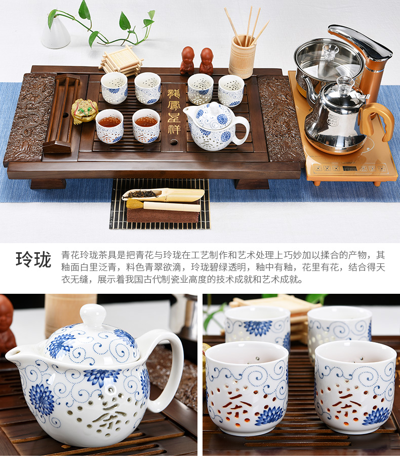 Beauty cabinet kung fu tea set suit household contracted tea ceramic cups violet arenaceous four one automatic solid wood tea tray