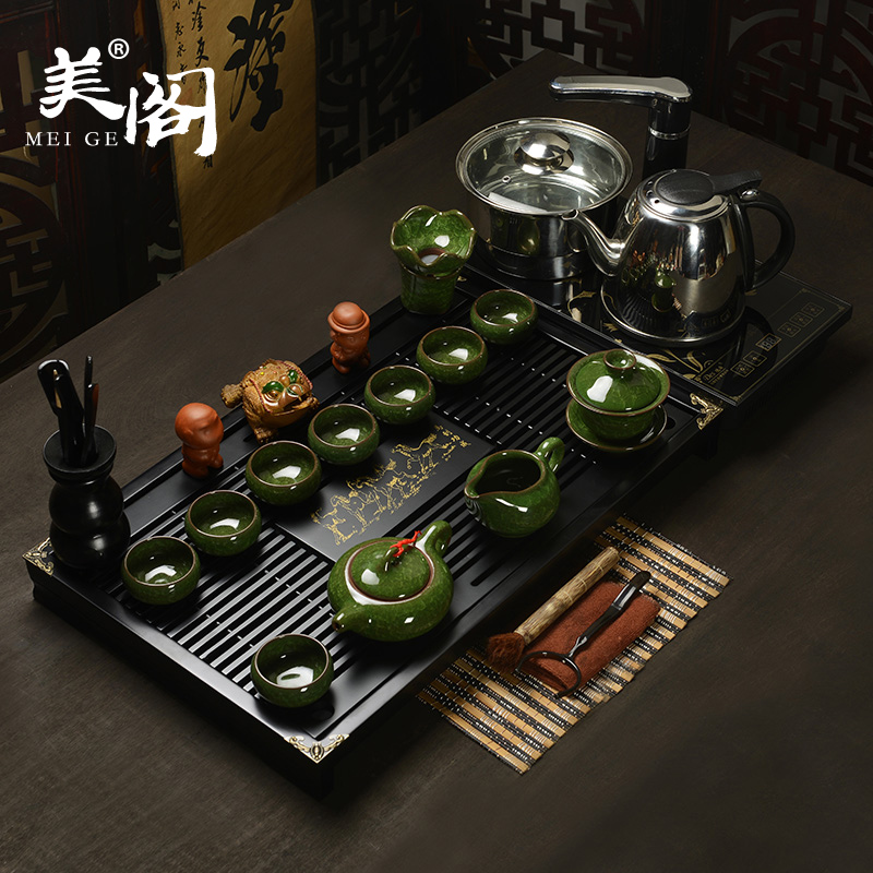 Beauty cabinet kung fu tea sets suit horse to solid wood tea tray tea sea induction cooker calving ceramic four unity