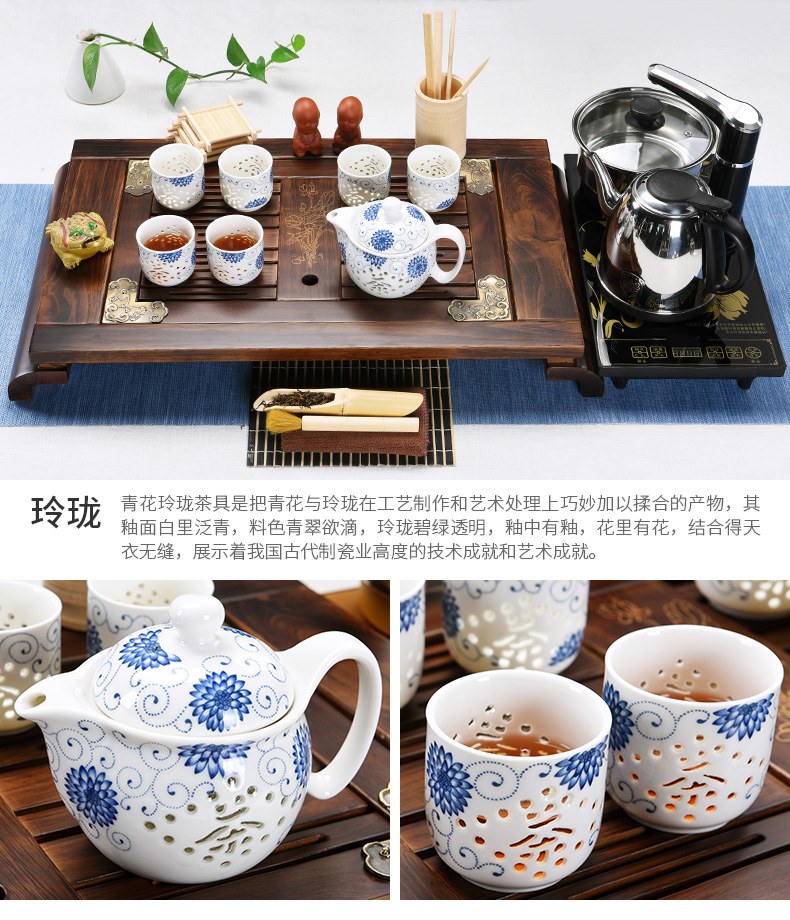 The pavilion tea set home a whole set of ceramic tea set tea, tea cup kung fu four unity contracted solid wood tea tray