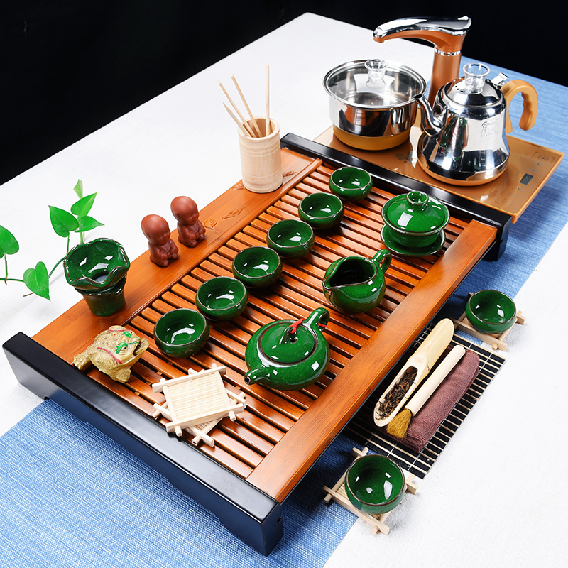 Beauty cabinet automatic tea suit household contracted style ceramic teapot kung fu tea tray wood saucer dish of tea table
