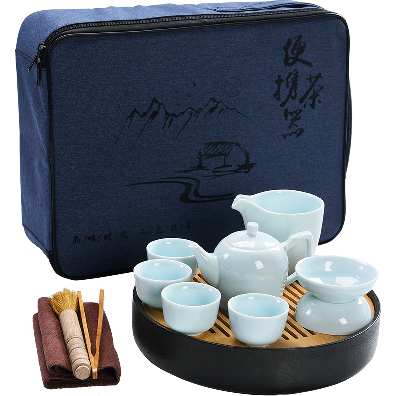 Beauty cabinet ceramic kung fu tea set of portable bag the whole teapot teacup contracted household tourism tea tray
