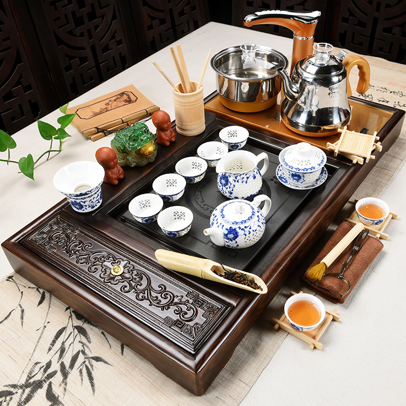 Beauty cabinet kung fu tea set suits for domestic ceramics receive a complete set of tea cups of tea tray automatic solid wood tea tea sets