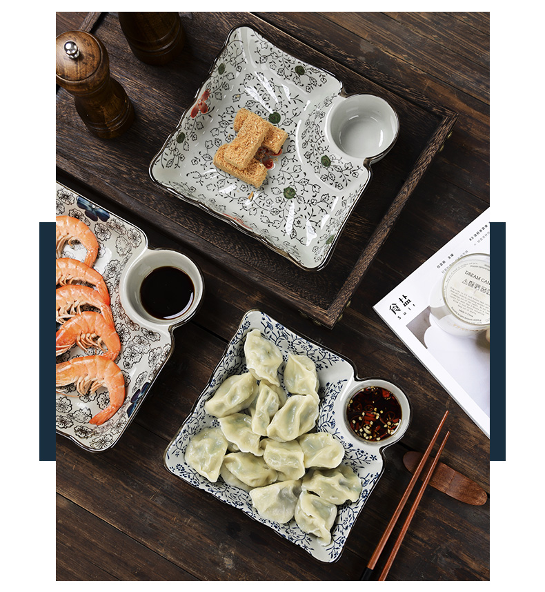 Japanese under glaze color porcelain tableware square dumplings dribbling vinegar dish creative cold dish dish dish dish dish