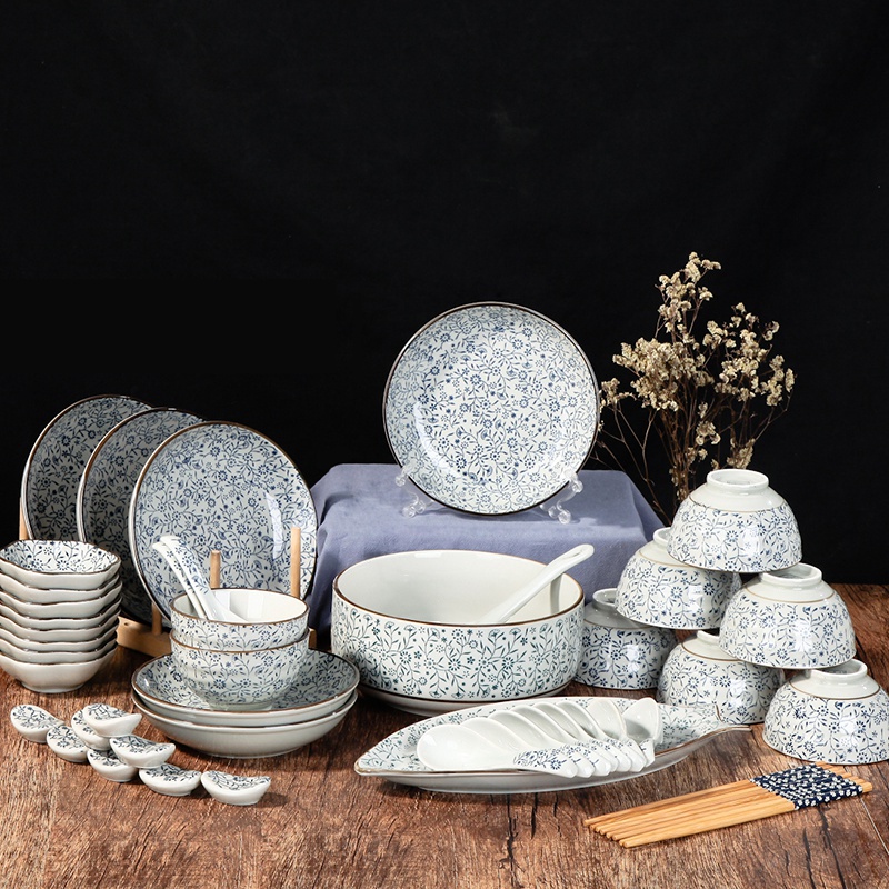 Ling Ming xuan chashe 41 head tableware under glaze color creative dishes suit Japanese ceramics tableware suit