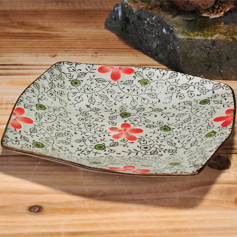 Ling Ming xuan chashe Japanese hand - made 8 inches under glaze color porcelain dish dish fruit bowl square plate flat says