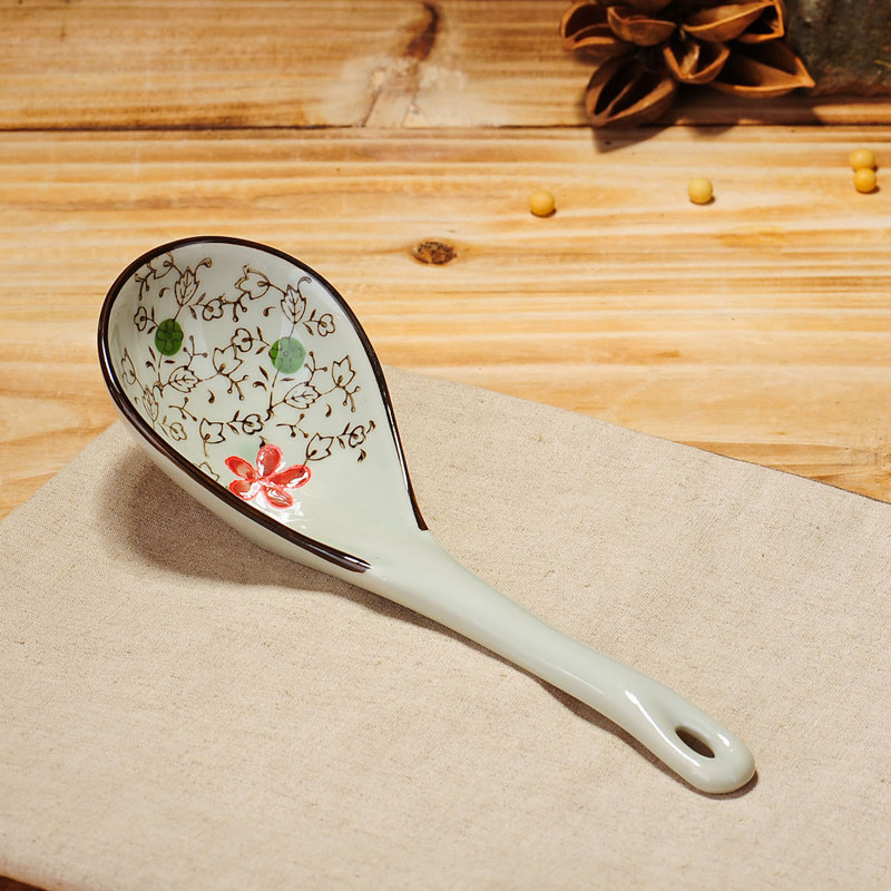 Jingdezhen porcelain glaze color craft ceramics under big spoon, long - handled spoon, spoon, ladle rural wind tableware spoon