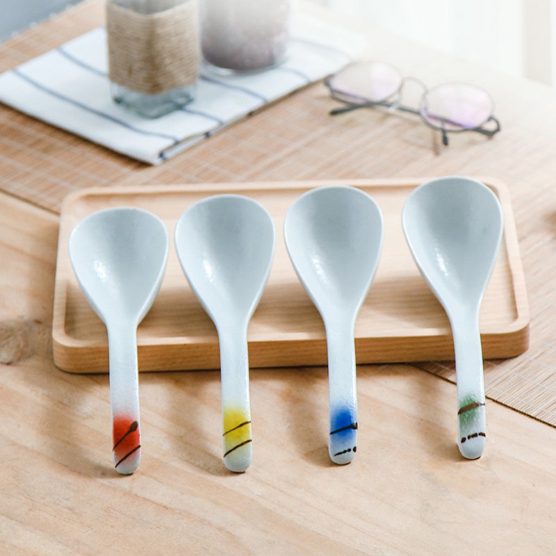 Japanese under glaze color porcelain spoon, small spoon, household spoon big spoon, long - handled spoons