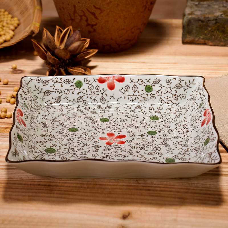 Under the Japanese jingdezhen ceramics glaze color hand - made plates of sushi plate square corrugated plate fruit plate