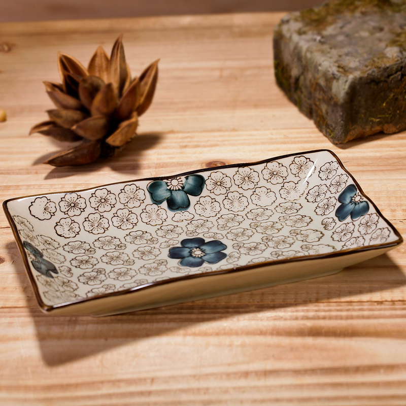 Japanese creative hand - made ceramic plate under the glaze color sushi plate side dish dish wire rod dish 8 inch lotus leaf