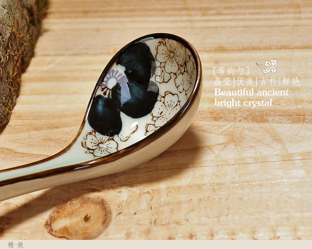 Tay cầm dài thìa sáng tạo Muỗng trộn muỗng Phong cách Nhật Bản underglaze vẽ tay muỗng vừa bộ đồ ăn ZAKKA - Đồ ăn tối đĩa tròn