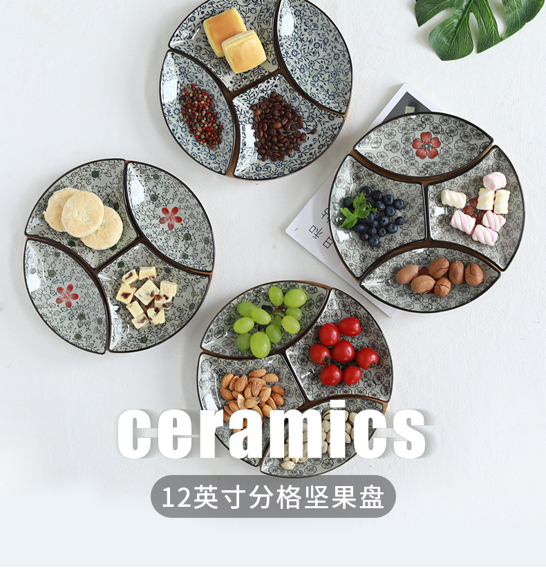 Creative household ceramic plate of fruit platter move compote means' lads' Mags' including nuts, snack plate cold dish plate ceramic disc