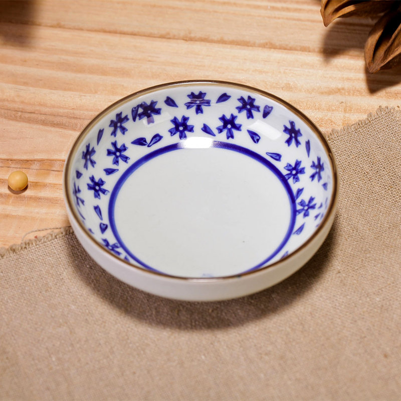 Ling Ming xuan chashe rounded flavor dish of form a complete set of ceramic tableware dipping sauce dish of Japanese under the glaze color hand - made soy sauce dish