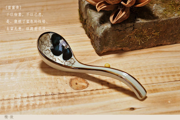 Tay cầm dài thìa sáng tạo Muỗng trộn muỗng Phong cách Nhật Bản underglaze vẽ tay muỗng vừa bộ đồ ăn ZAKKA - Đồ ăn tối đĩa tròn