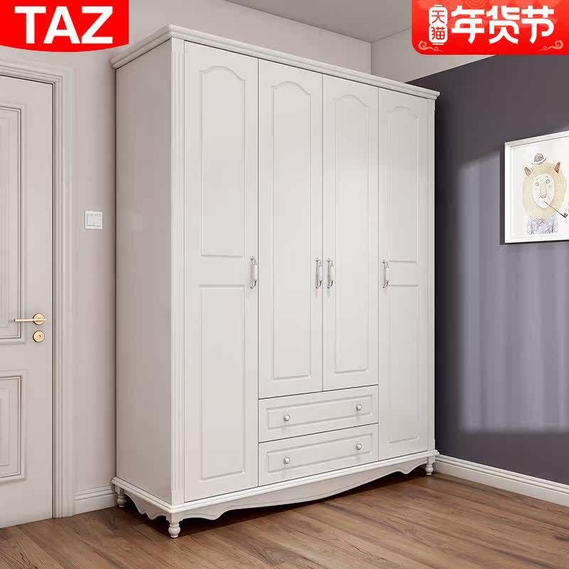 American adult wardrobe European open door four door wardrobe simple bedroom modern white wardrobe small apartment cabinet