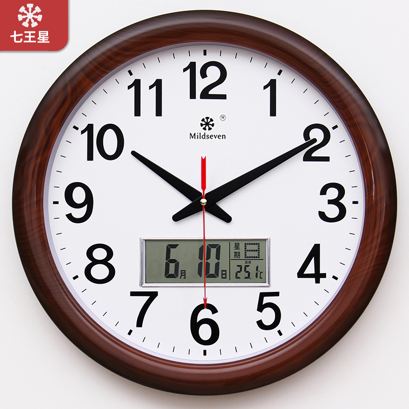 Seven Kings Big Clock Wall Clock Living Room High-end Home Fashion Clock Mute 2022 New Imitation Wood Grain Quartz Clock