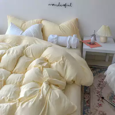 You love home light yellow soft knitted cotton four-piece cotton pure cotton quilt cover bed sheet 1 5 1 8 meters bed