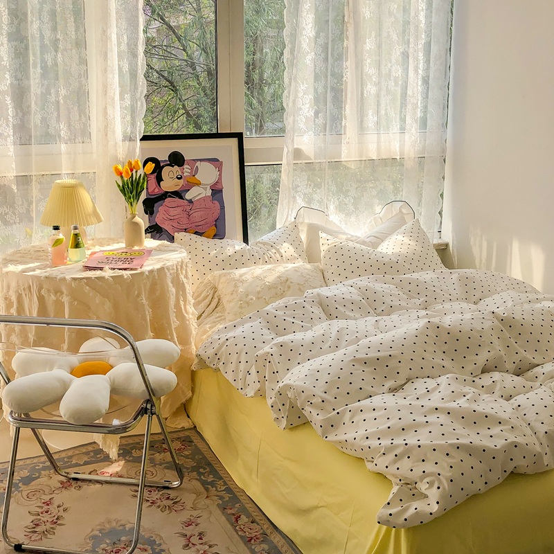 South Korean small wave spot cute milky fragrant four pieces of full cotton pure cotton quilt cover bed linen bed 1 5 1 8 m