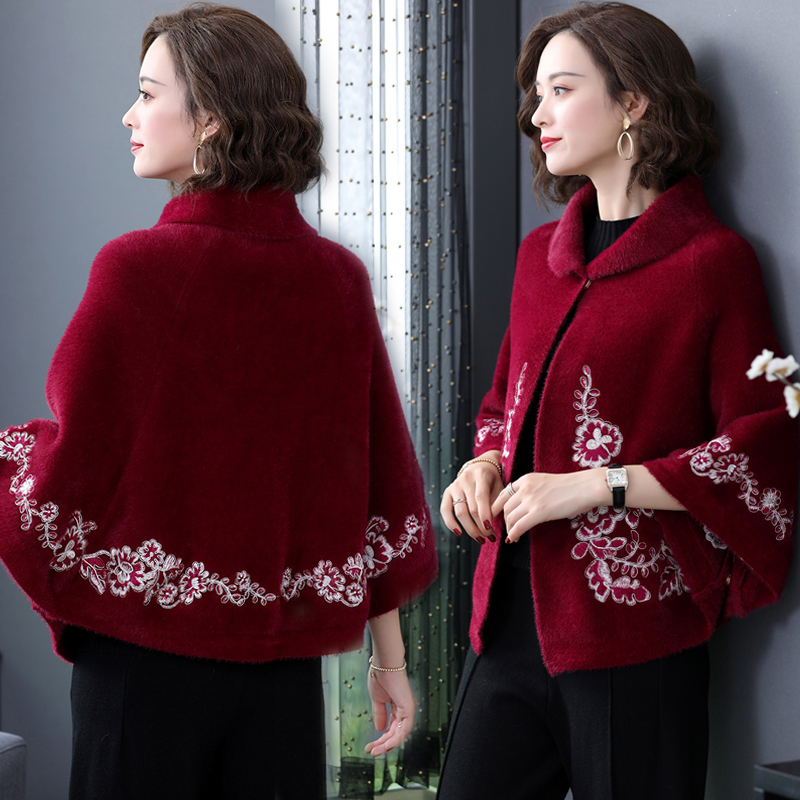 Imitation mink velvet sweater coat female thickened spring and autumn fashion new style embroidered cloak cape with cheongsam shawl