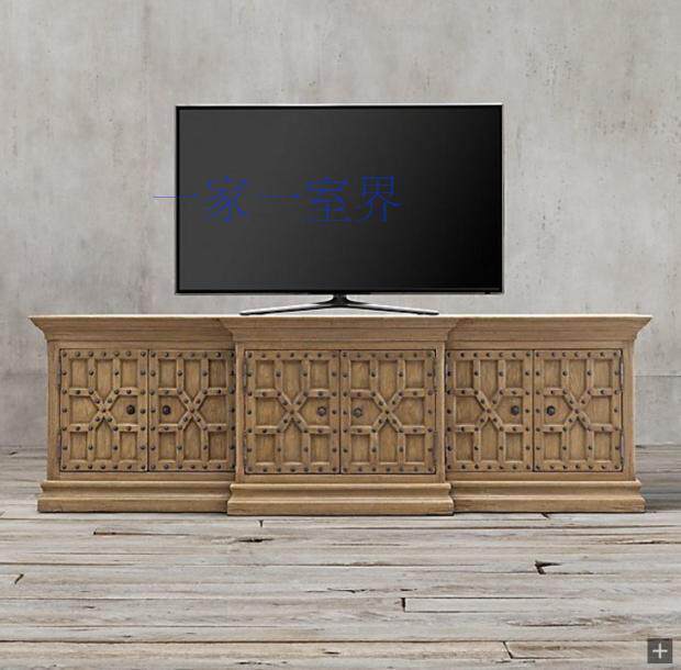American country solid wood TV cabinet log retro nostalgic TV cabinet neoclassical living room decorative cabinet side cabinet furniture