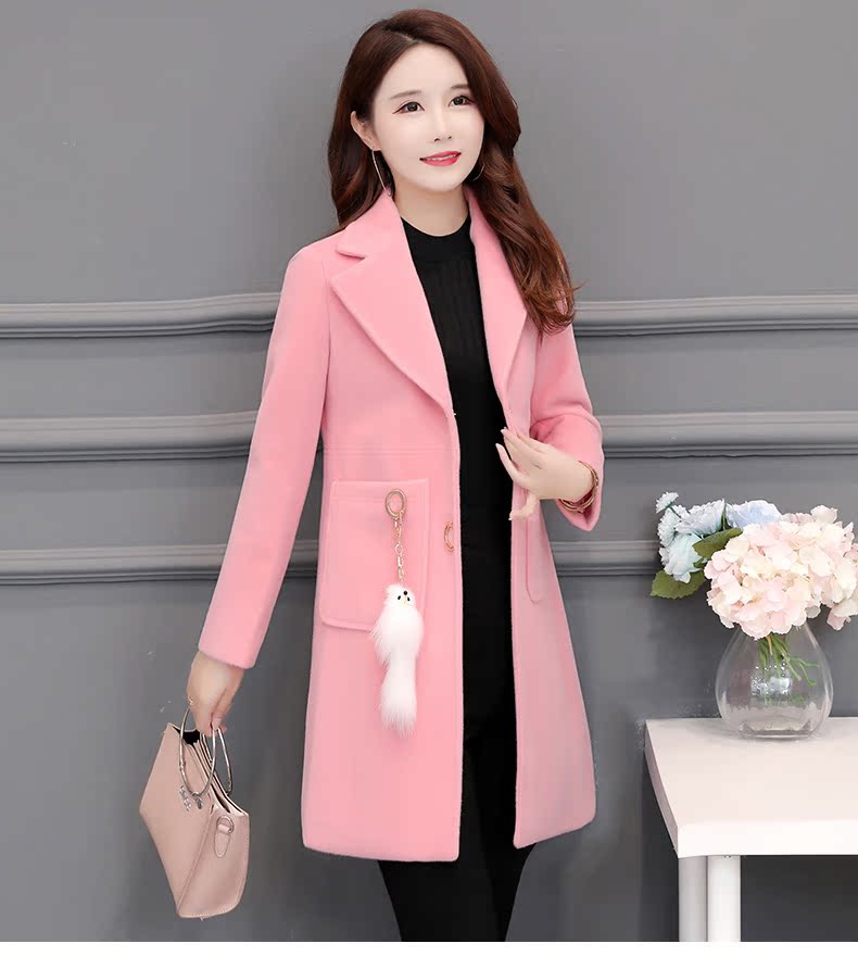 Thu đông 2018 phiên bản Hàn Quốc mới của người phụ nữ eo thon, người đàn ông mảnh khảnh trong chiếc áo len dài cổ áo len áo khoác dạ măng tô nữ