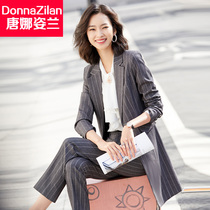 Trench coat women long English style 2021 autumn and winter this year popular new high-end temperament striped blazer tide