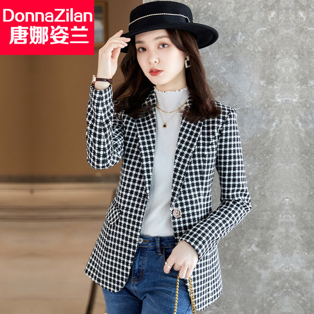 Houndstooth blazer women's spring and autumn 2022 new temperament self-cultivation small short high-quality suit top