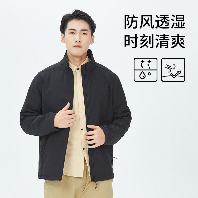 Dugadi Outdoor Soft Shell Jacket for Men, Professional Waterproof 2024 Autumn New Lightweight Integrated Fleece Jacket with Stand Collar