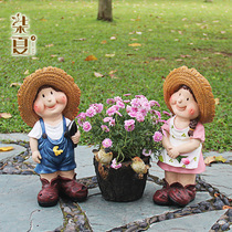 Courtyard outdoor garden Nordic decoration cute cartoon animal gardening potted creative resin straw hat for men and women ornaments