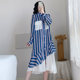 Maternity wear 2022 autumn plus fat plus size women's clothing loose slim striped stitching chiffon shirt dress long